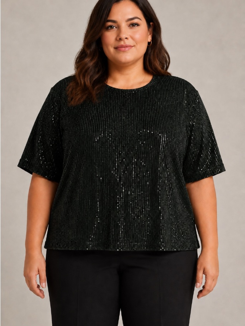 Velvet by Graham & Spencer Black Sequin Ribbed Short-Sleeve Top